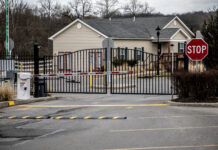 The entrance security gate at The Grove Apartments in Slippery Rock, pa