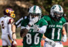Rally to rebound Mike Soloman celebrates in the end zone during a 35-17 win over Gannon University on Oct. 12. The receiver brought in a touchdown during the home game. Eddie Clancy / The Rocket